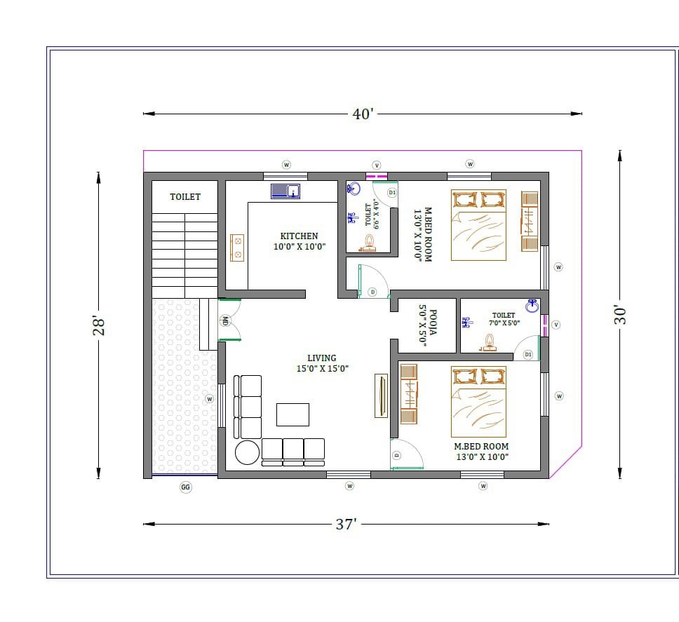 3BHK Floor Plan